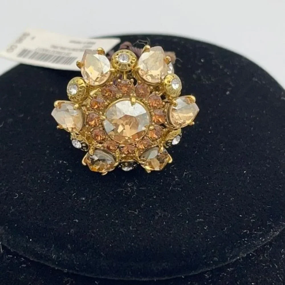 Henri Bendel Cocktail Gold Gem Flower Ring 9 NWT
